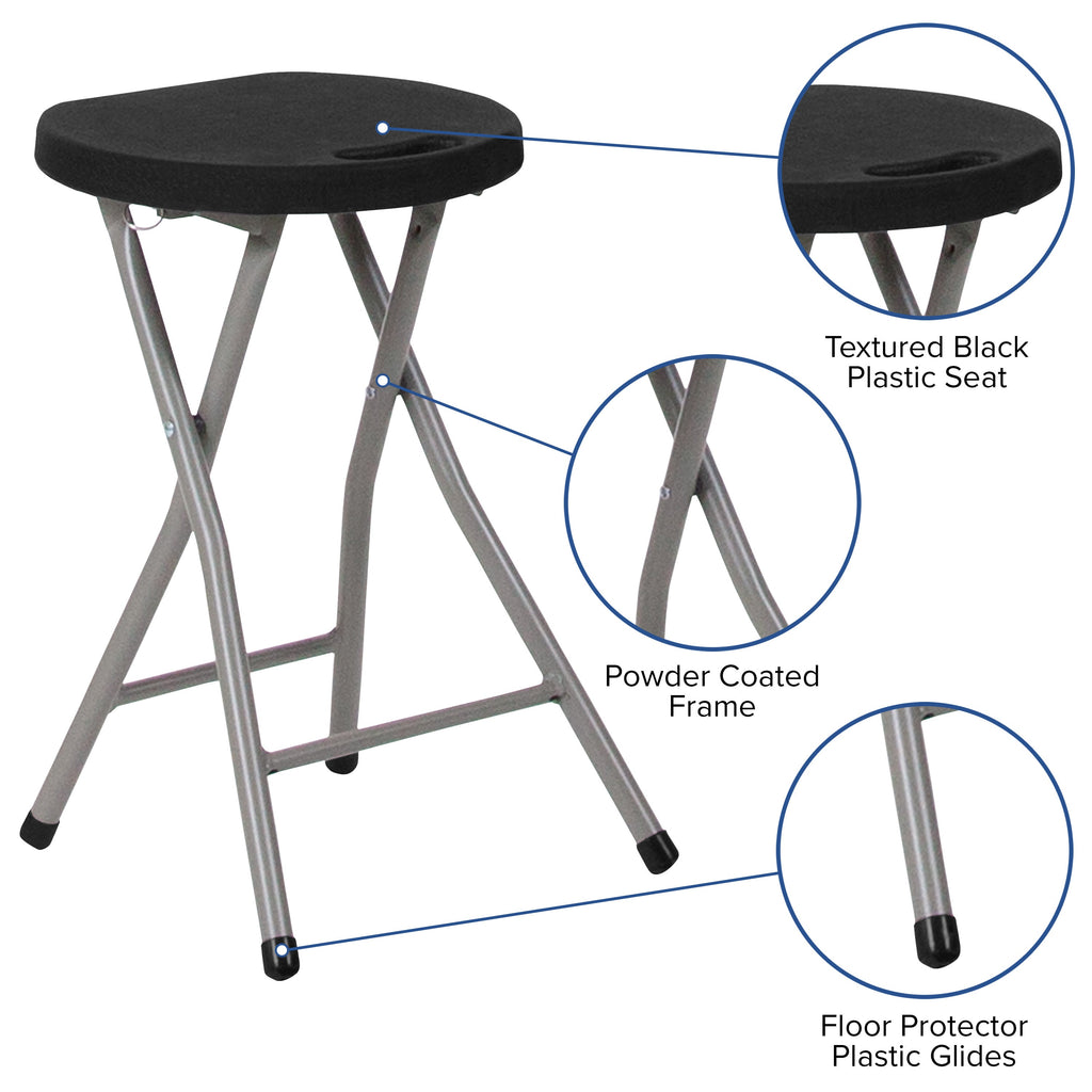 Foldable Stool with Plastic Seat and Powder Coated Frame