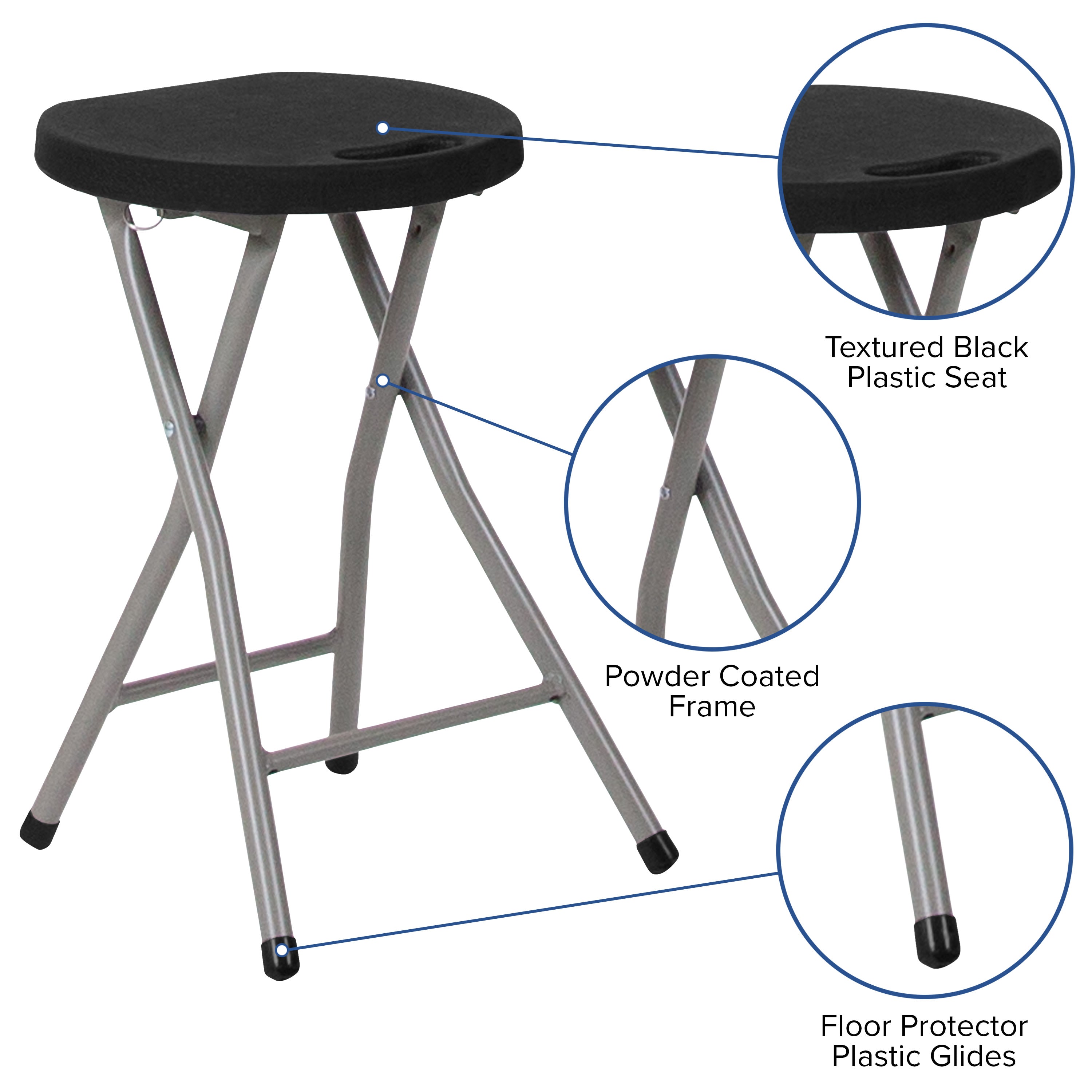 Foldable Stool with Plastic Seat and Powder Coated Frame