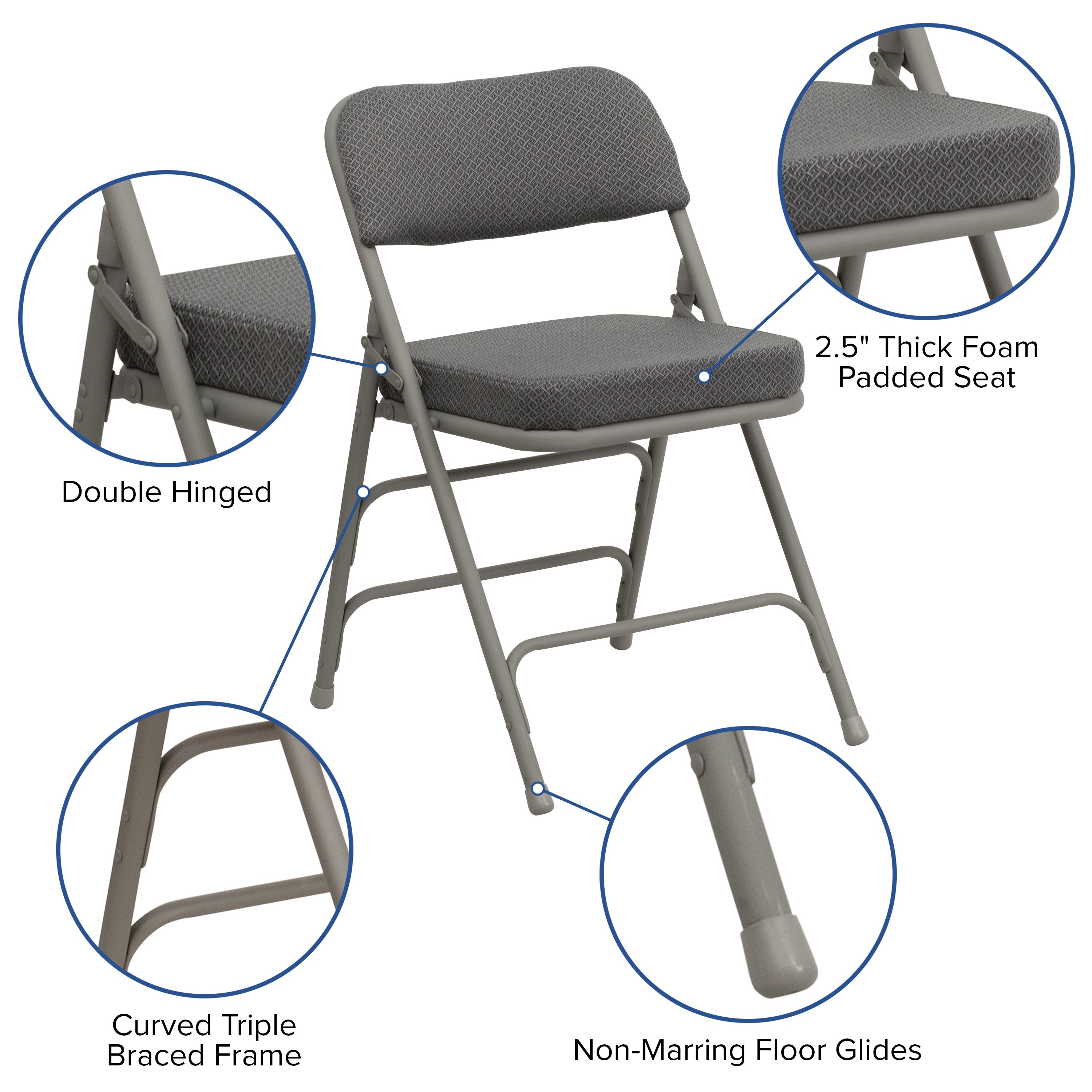 Series 18.5"W Premium Curved Triple Braced & Double Hinged Fabric Upholstered Metal Folding Chair