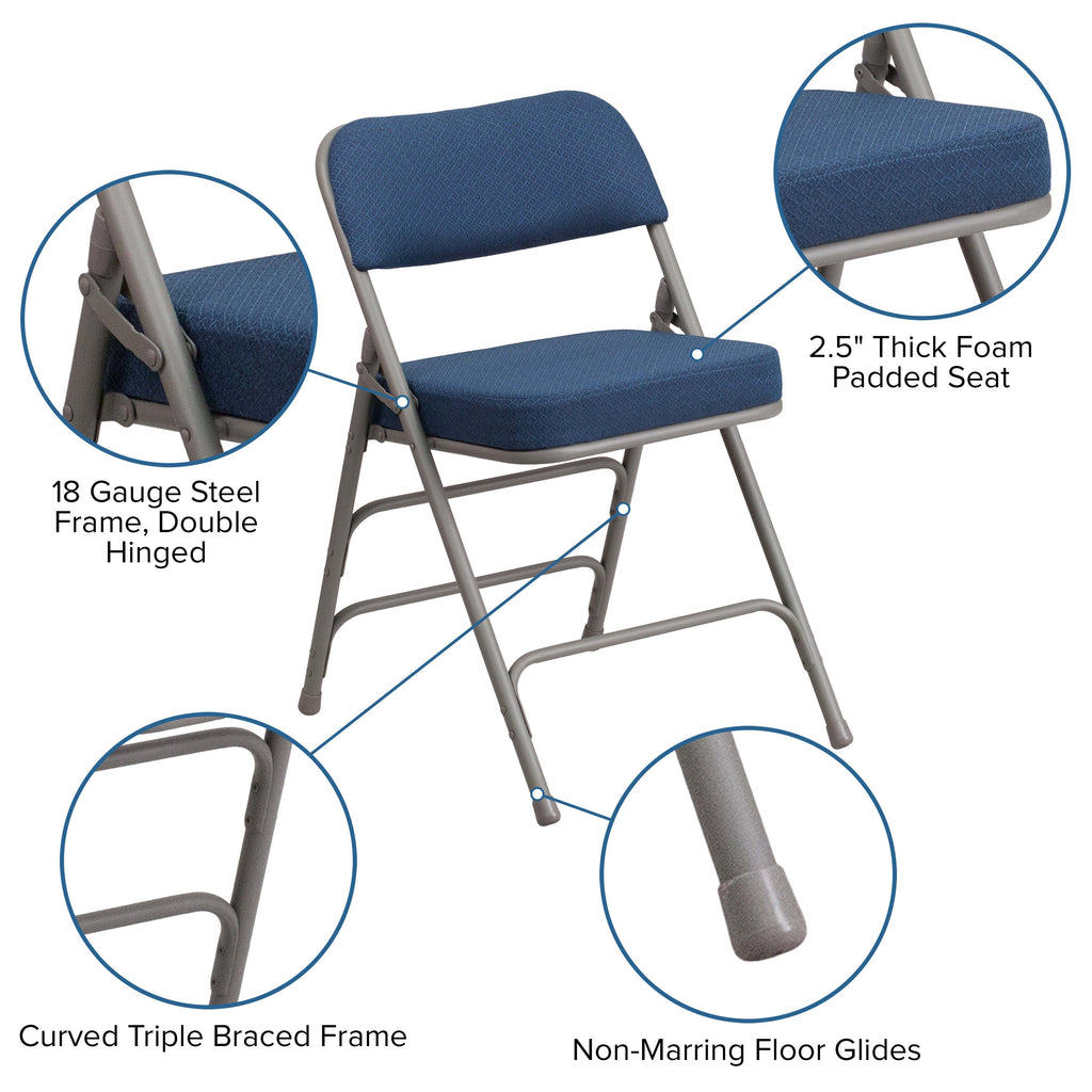 Series 18"W Premium Curved Triple Braced & Hinged Fabric Upholstered Metal Folding Chair