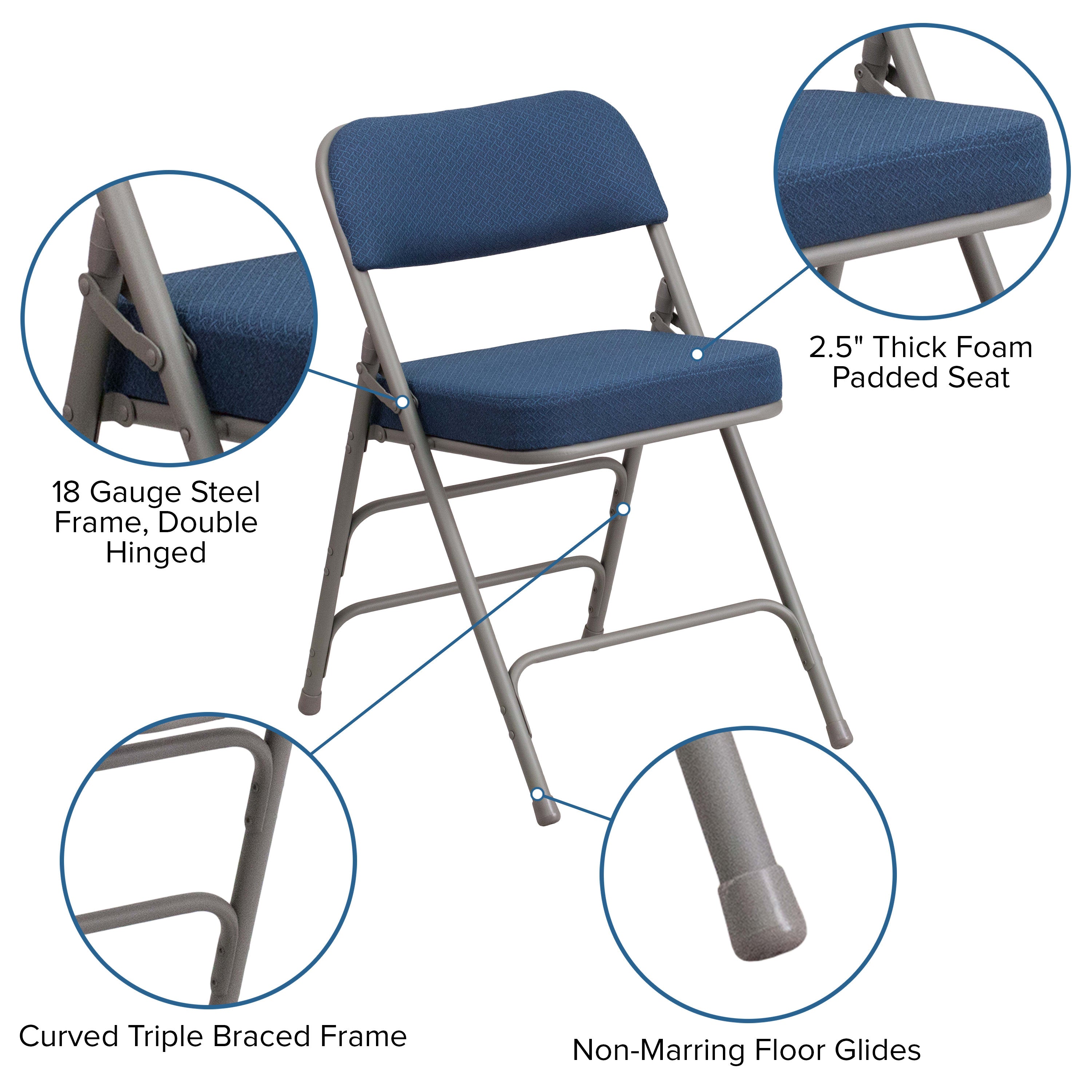 Series 18"W Premium Curved Triple Braced & Hinged Fabric Upholstered Metal Folding Chair