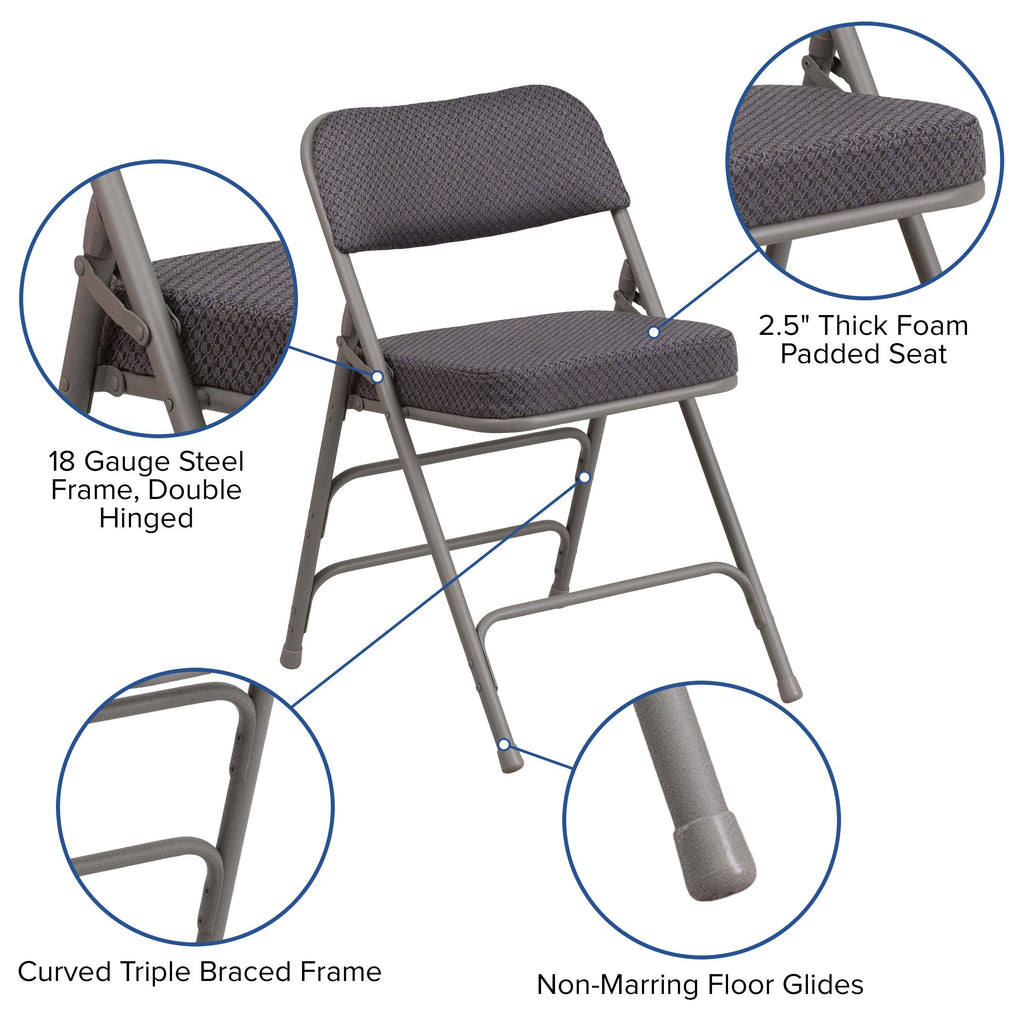 Series 18"W Premium Curved Triple Braced & Hinged Fabric Upholstered Metal Folding Chair