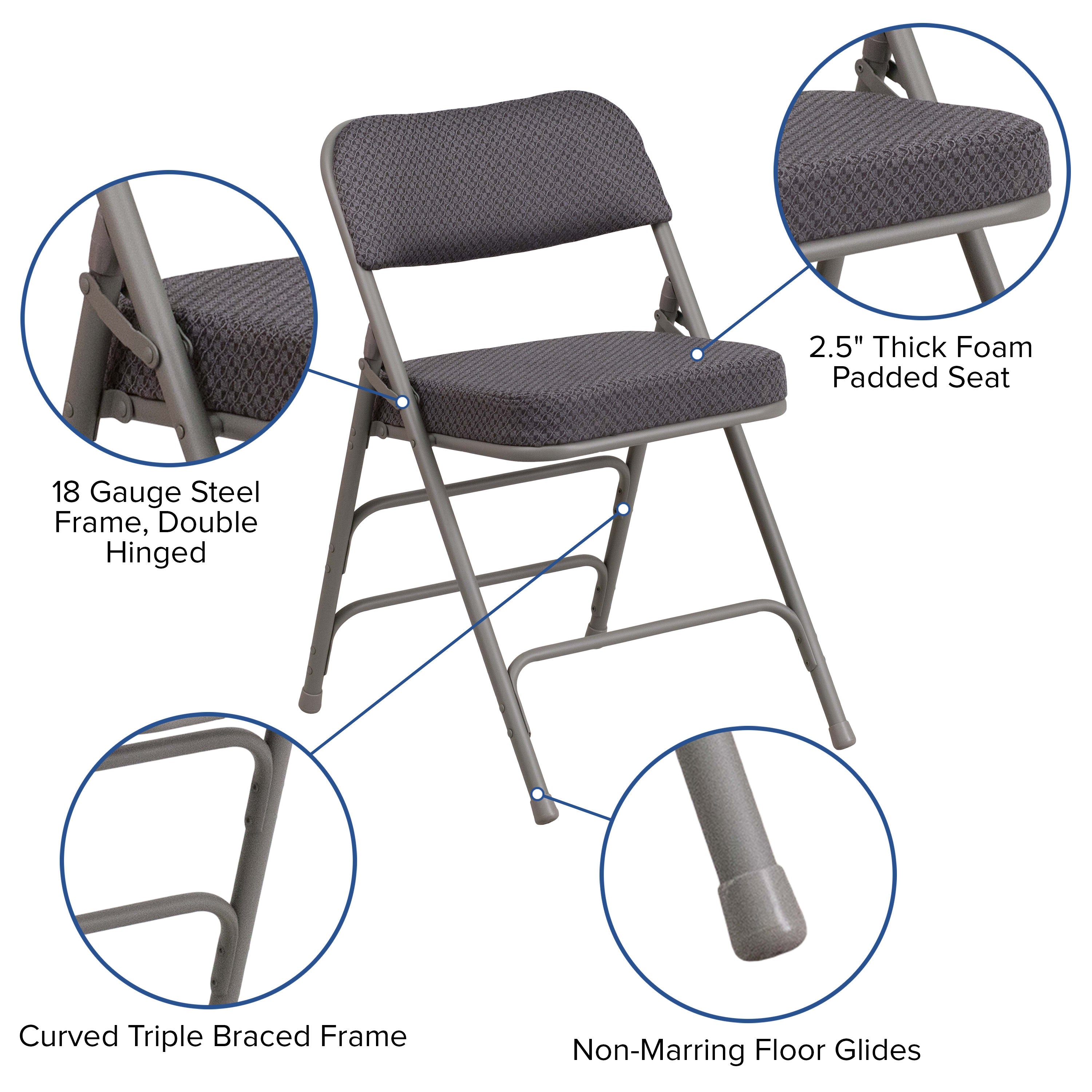 Series 18"W Premium Curved Triple Braced & Hinged Fabric Upholstered Metal Folding Chair