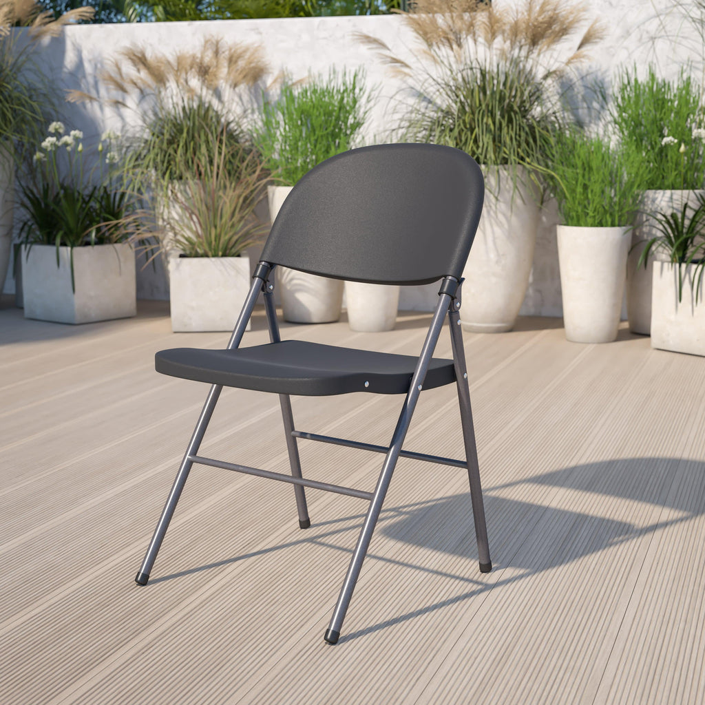 Series 330 lb. Capacity Plastic Folding Chair with Charcoal Frame