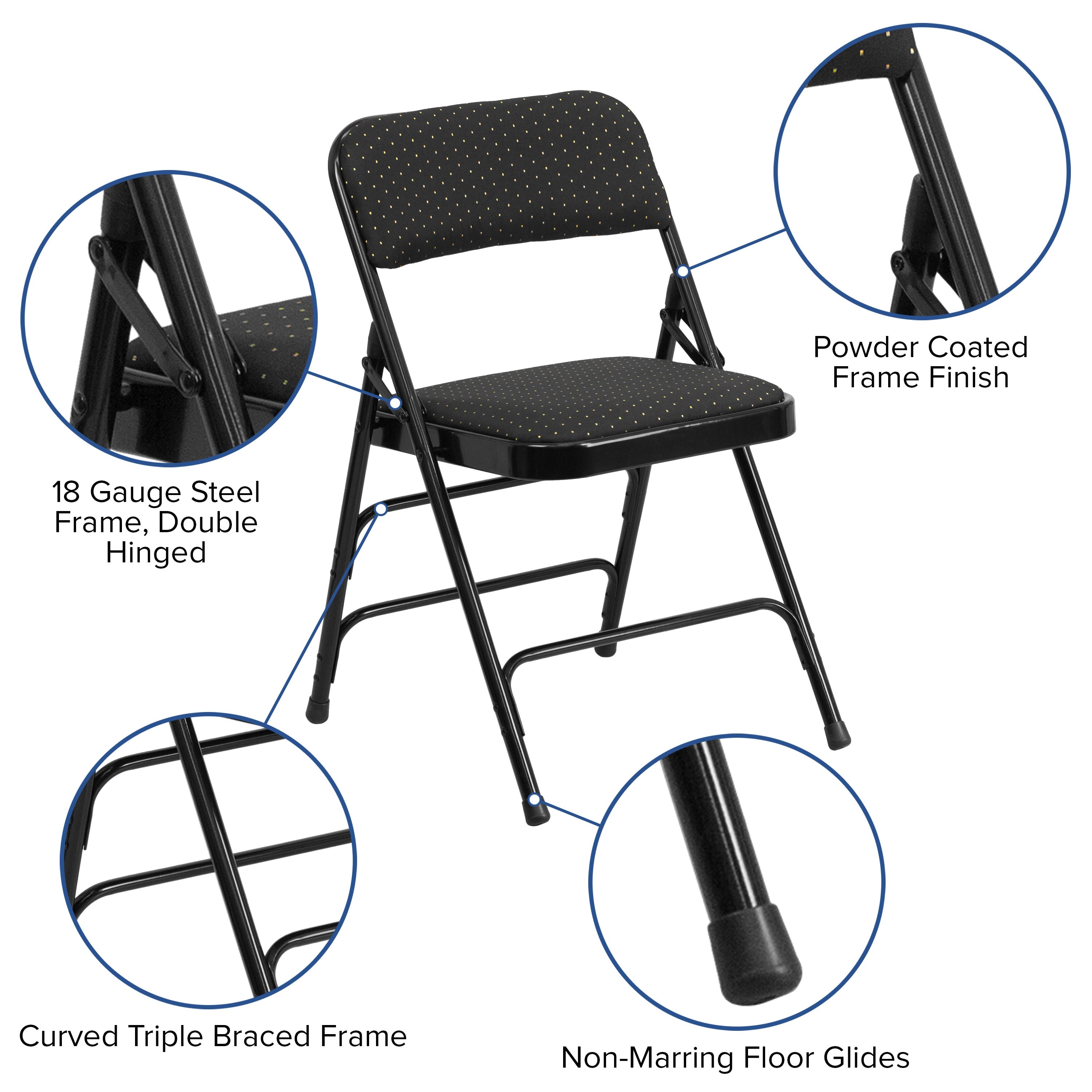 Series Curved Triple Braced & Double Hinged Fabric Upholstered Metal Folding Chair