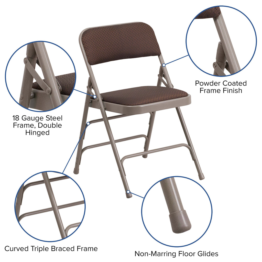 Series Curved Triple Braced & Double Hinged Fabric Upholstered Metal Folding Chair