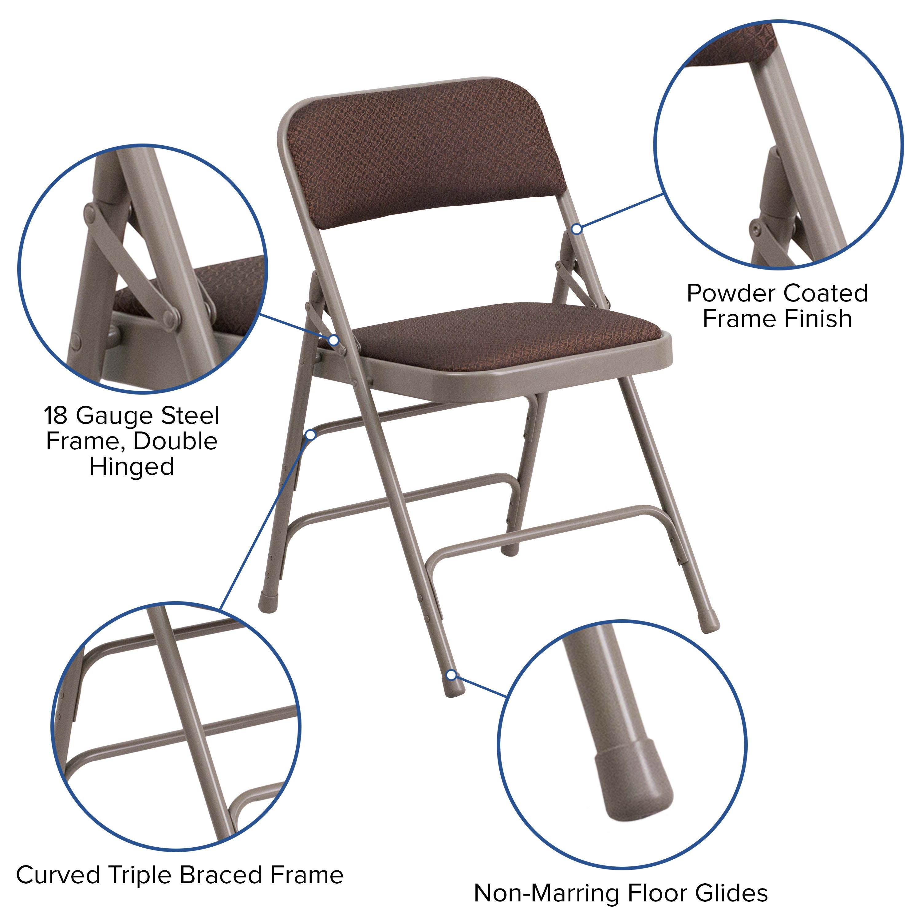 Series Curved Triple Braced & Double Hinged Fabric Upholstered Metal Folding Chair