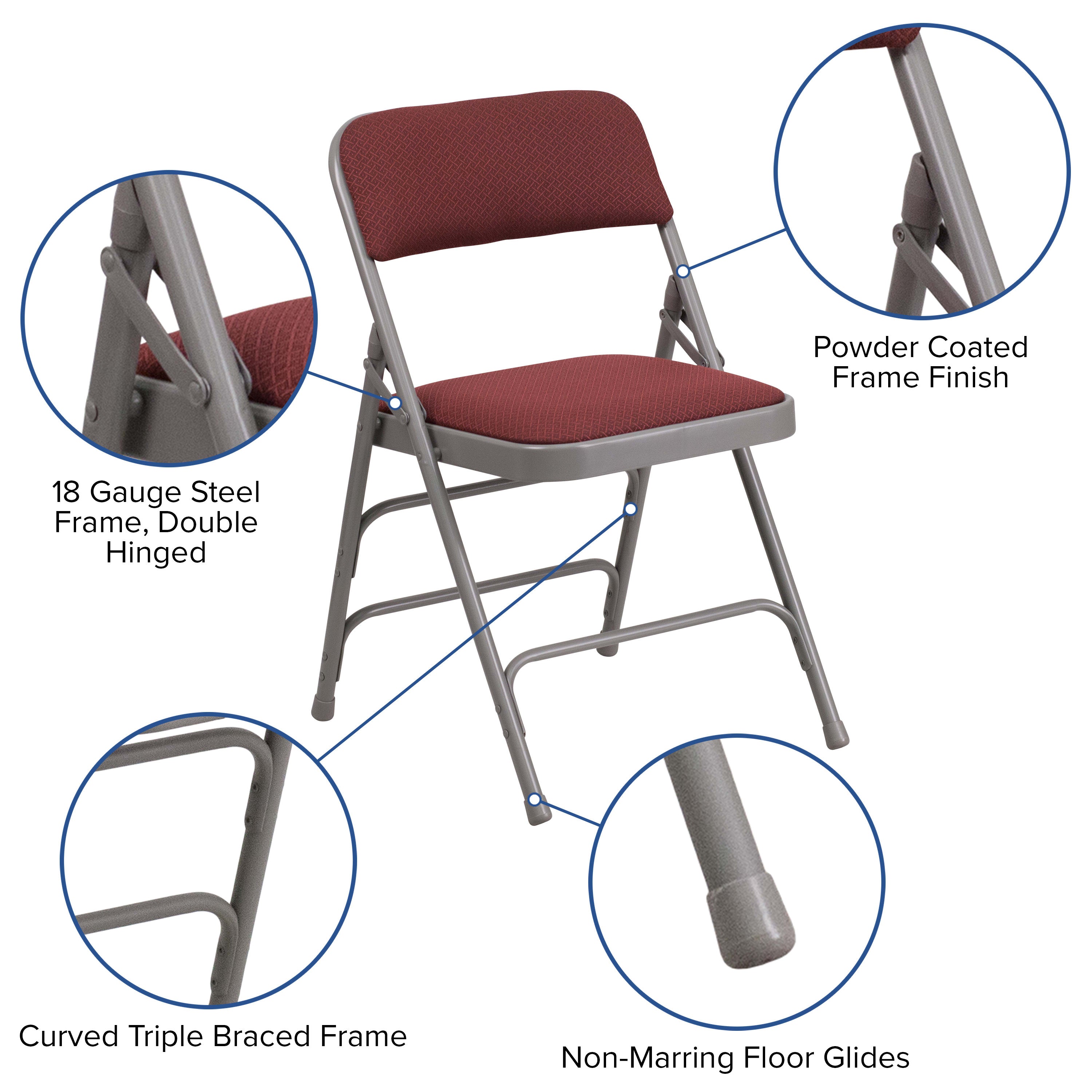 Series Curved Triple Braced & Double Hinged Fabric Upholstered Metal Folding Chair