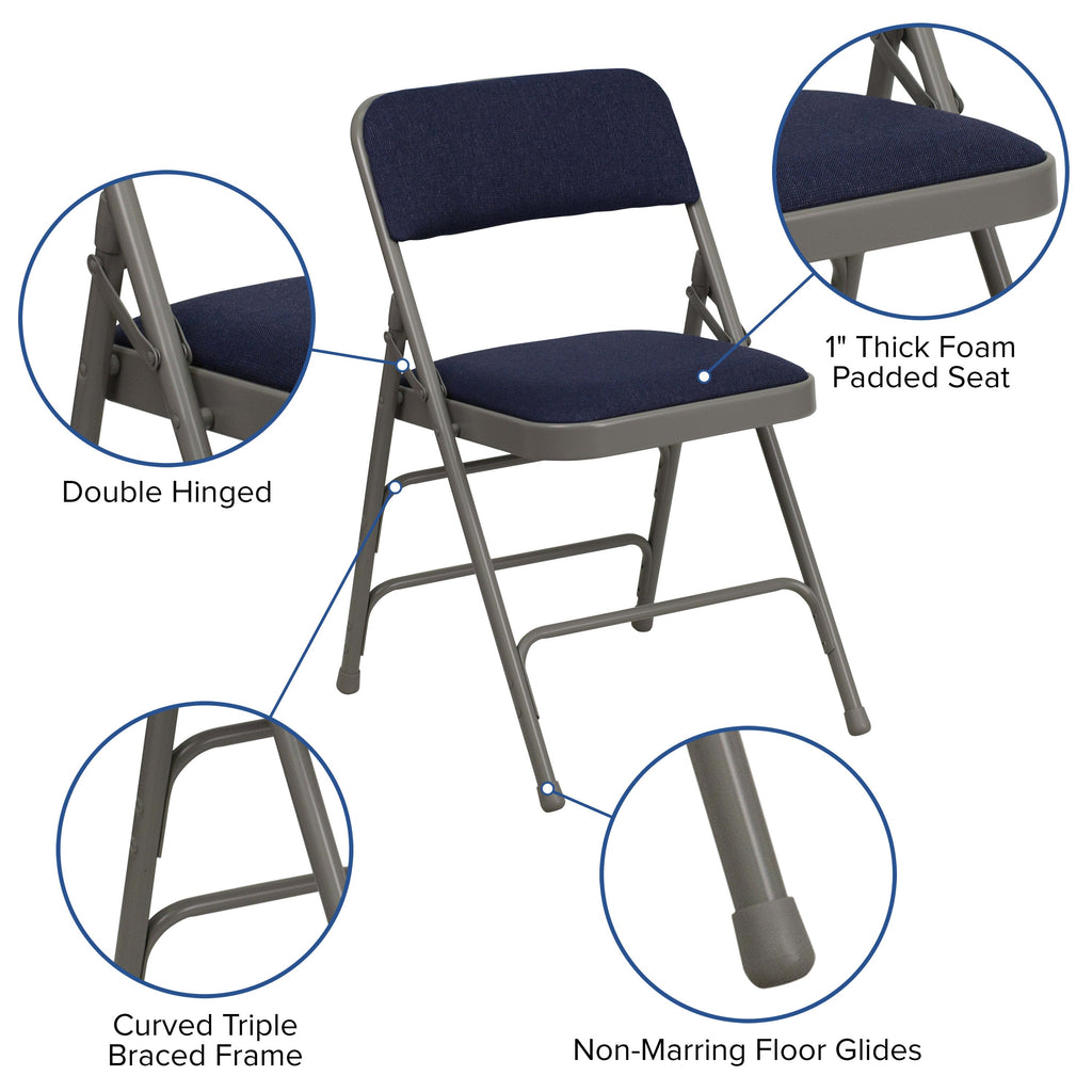 Series Curved Triple Braced & Double Hinged Upholstered Metal Folding Chair
