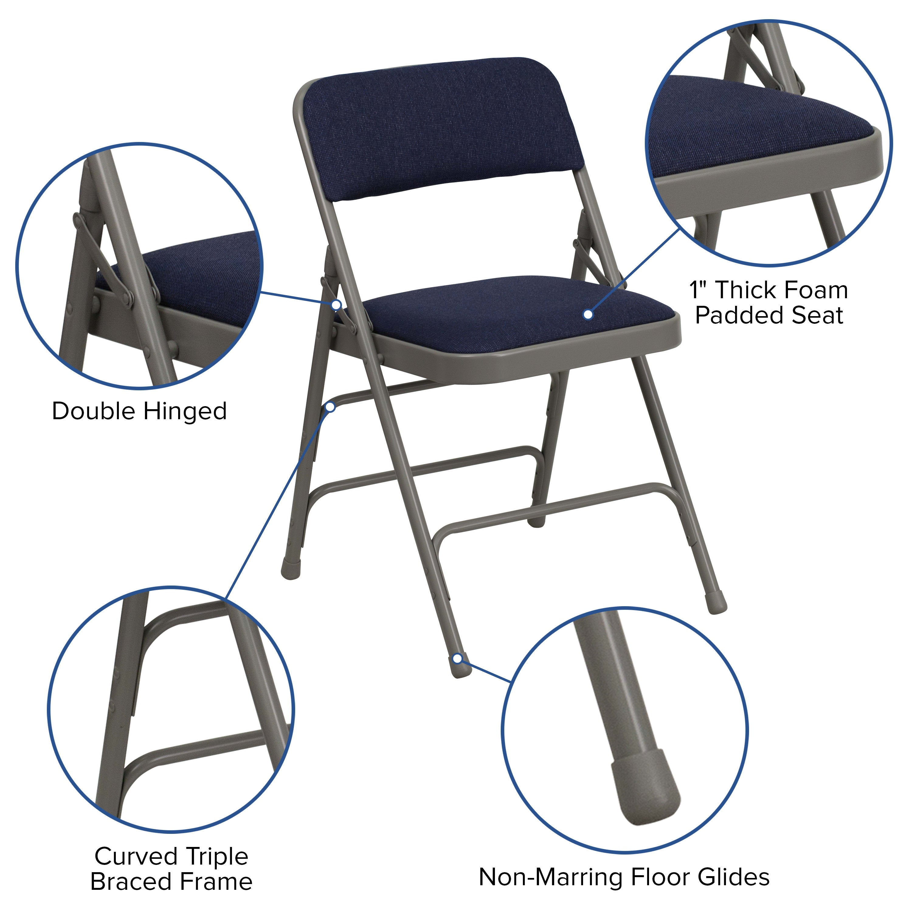 Series Curved Triple Braced & Double Hinged Upholstered Metal Folding Chair