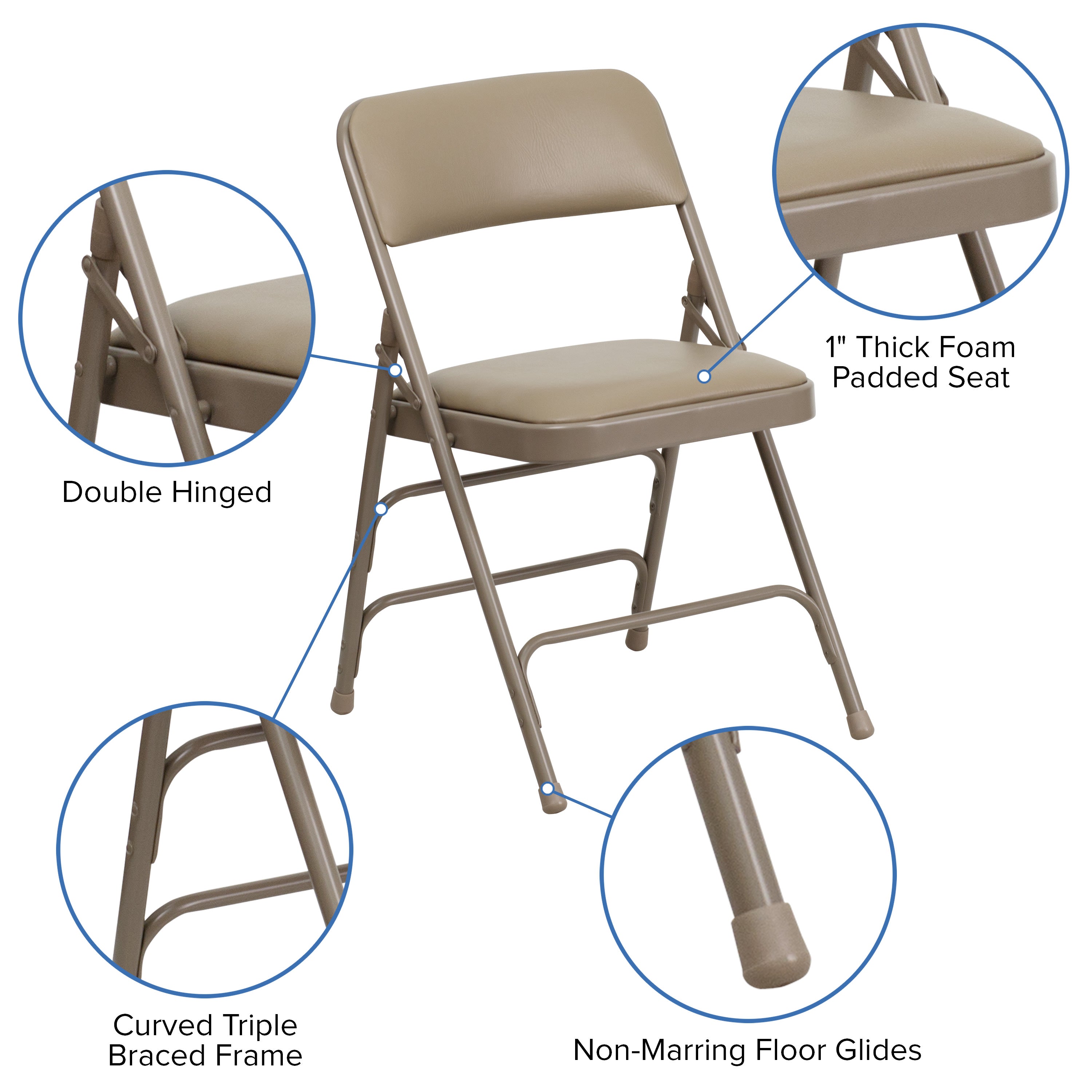 Series Curved Triple Braced & Double Hinged Upholstered Metal Folding Chair