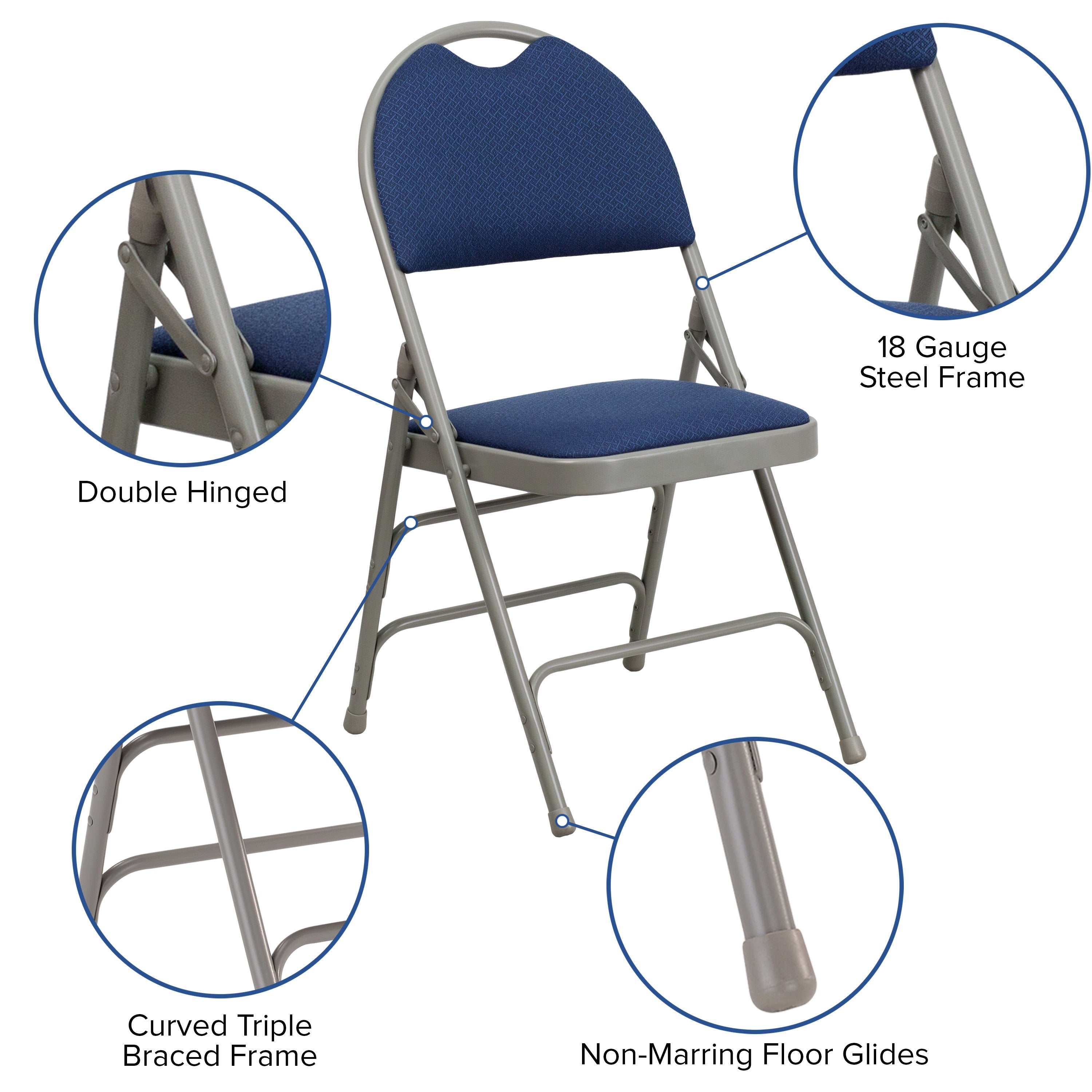 Series Extra Large Ultra-Premium Triple Braced Metal Folding Chair with Easy-Carry Handle