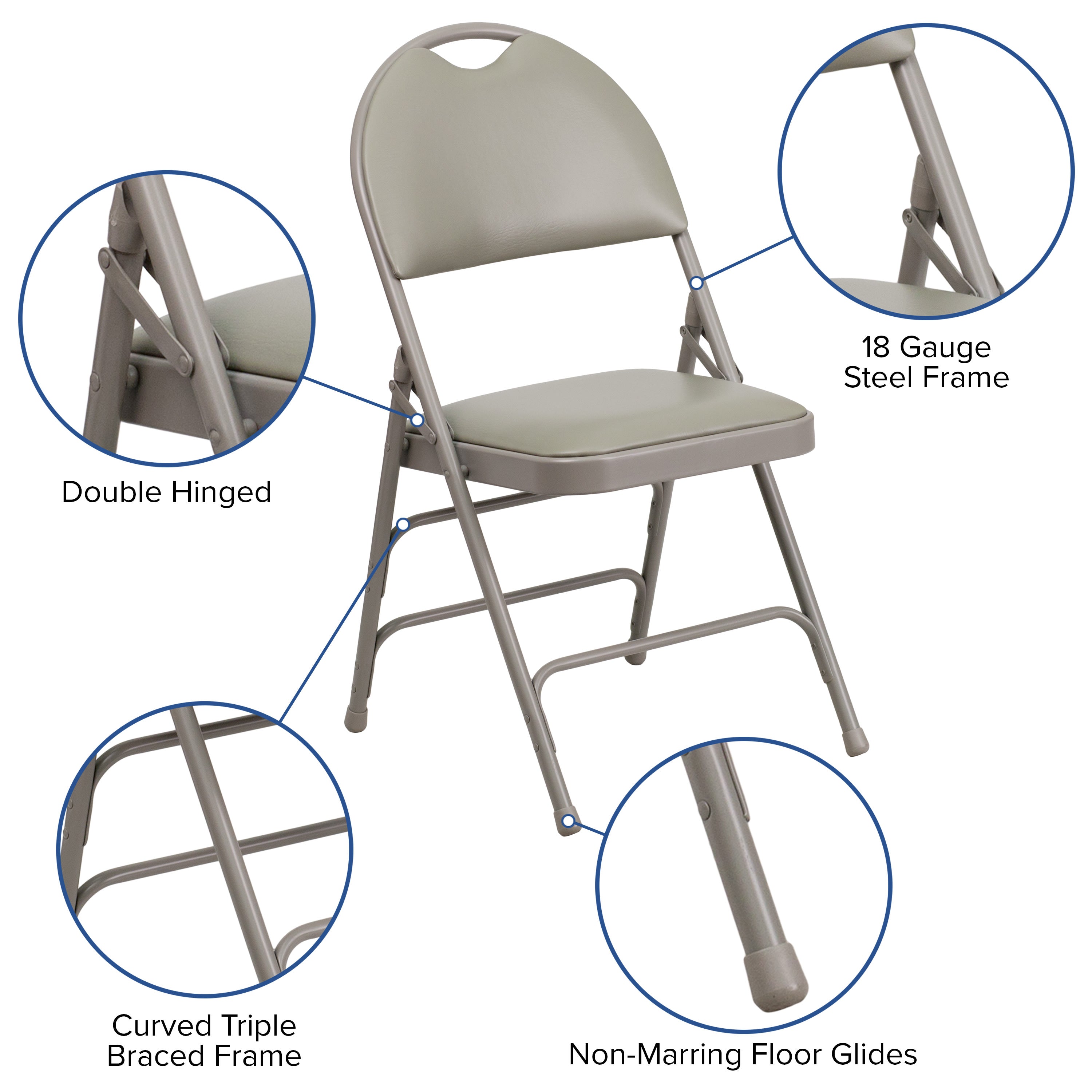 Series Extra Large Ultra-Premium Triple Braced Metal Folding Chair with Easy-Carry Handle