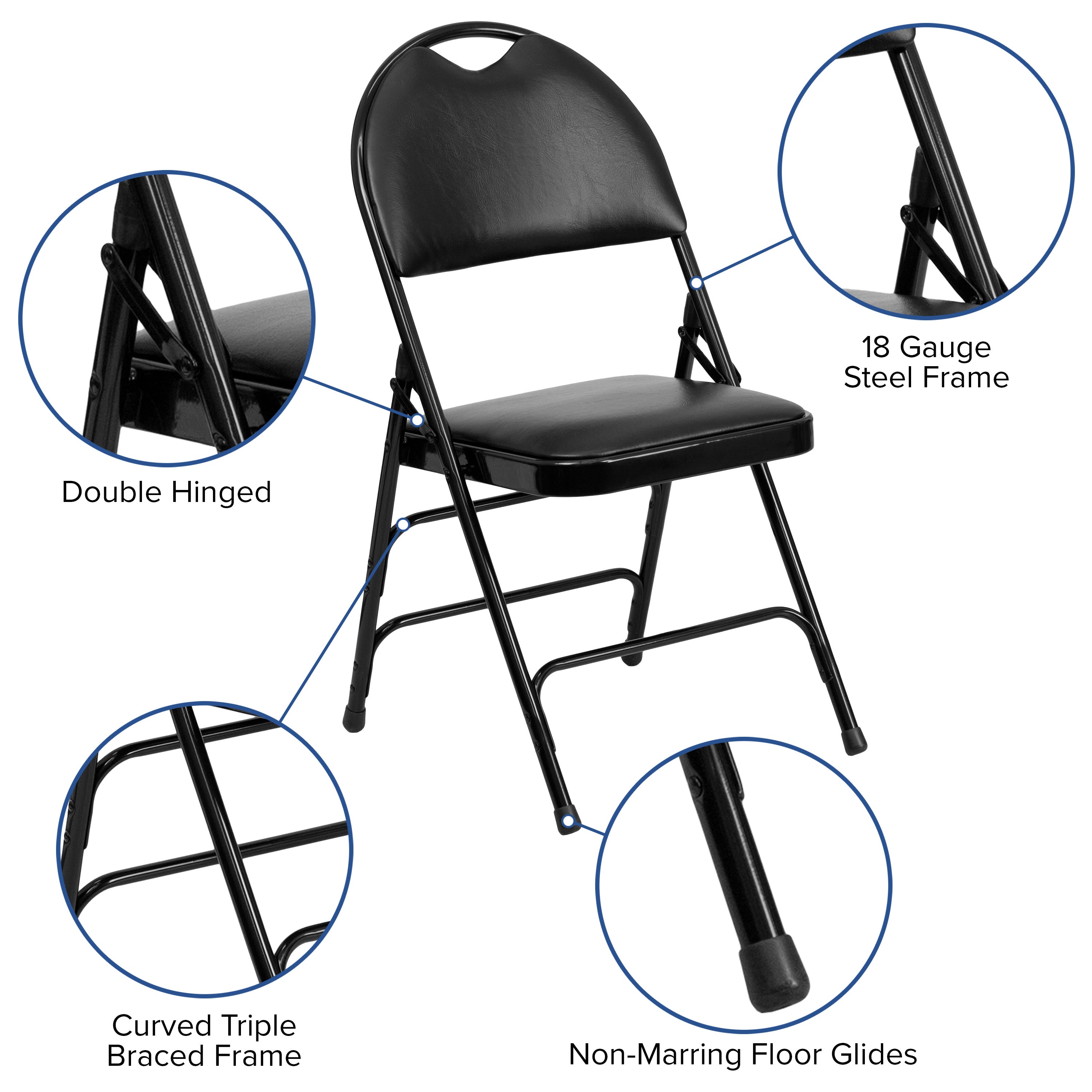 Series Extra Large Ultra-Premium Triple Braced Metal Folding Chair with Easy-Carry Handle