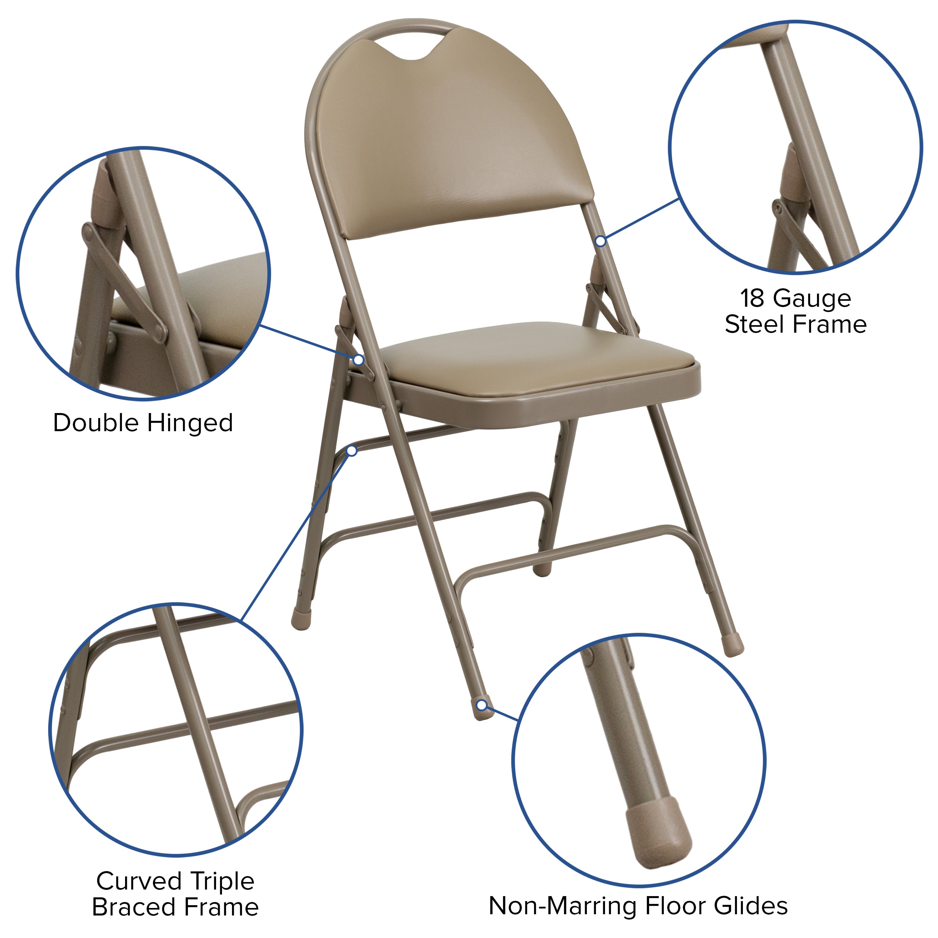 Series Extra Large Ultra-Premium Triple Braced Metal Folding Chair with Easy-Carry Handle