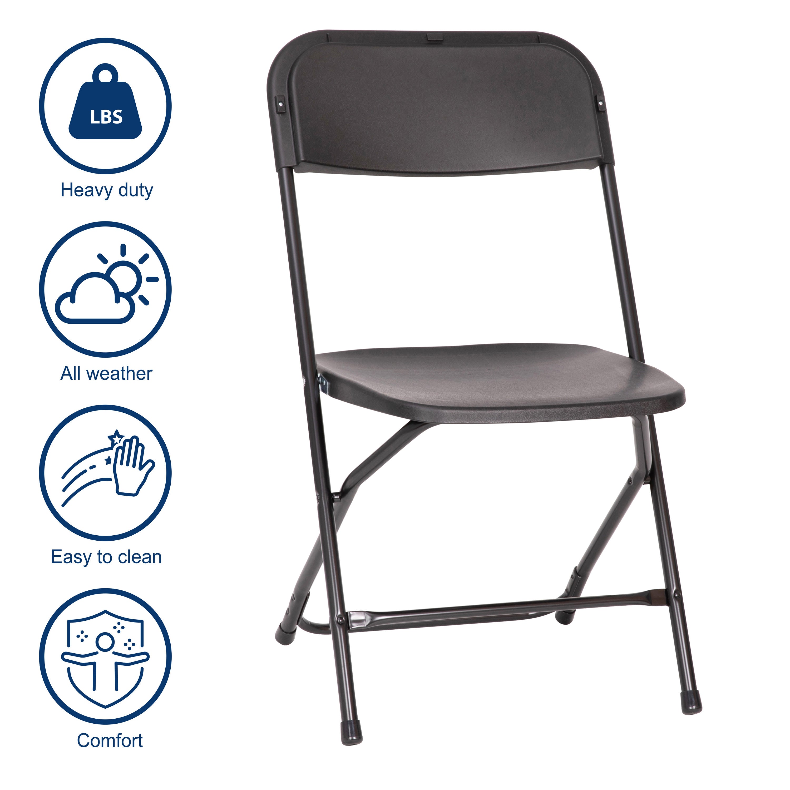 Big and Tall Commercial Folding Chair - Extra Wide 650LB. Capacity - Durable Plastic - 4-Pack