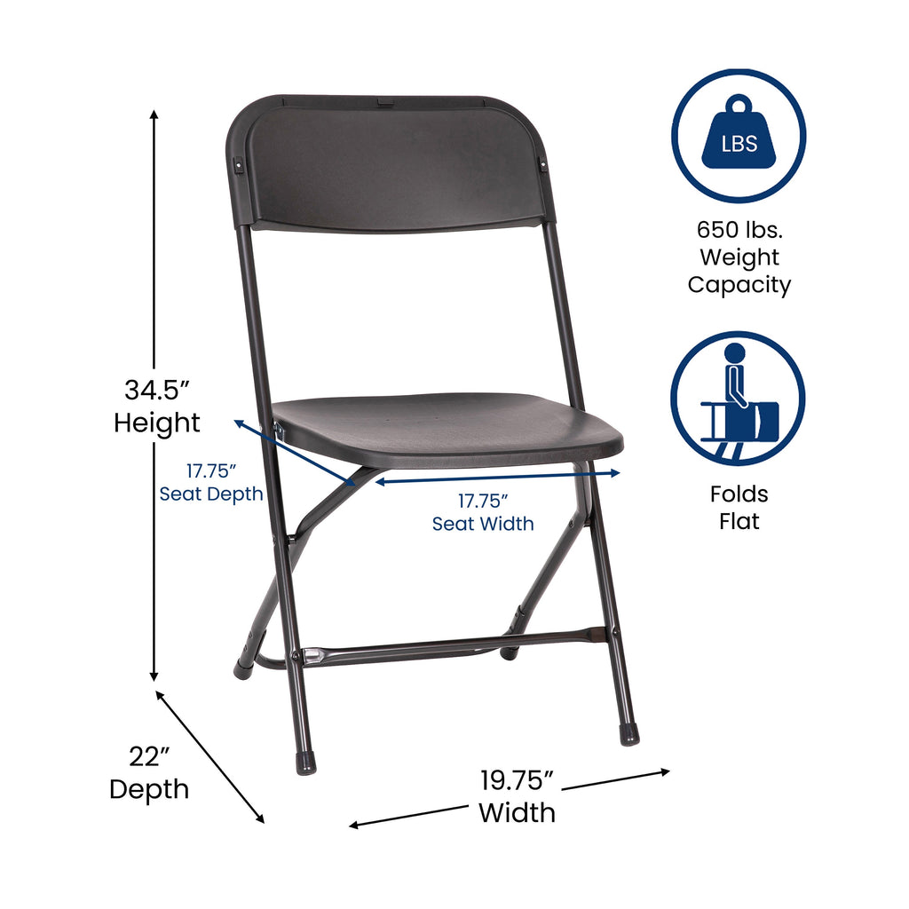 Big and Tall Commercial Folding Chair - Extra Wide 650LB. Capacity - Durable Plastic - 4-Pack