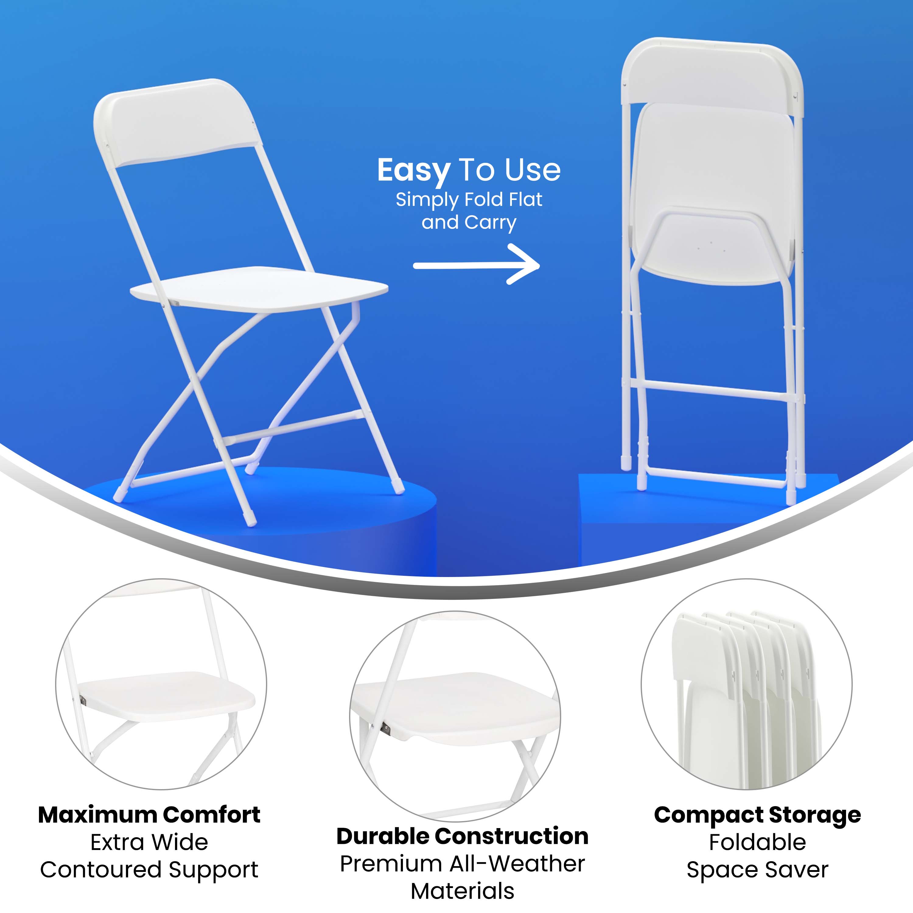 Big and Tall Commercial Folding Chair - Extra Wide 650LB. Capacity - Durable Plastic - 4-Pack