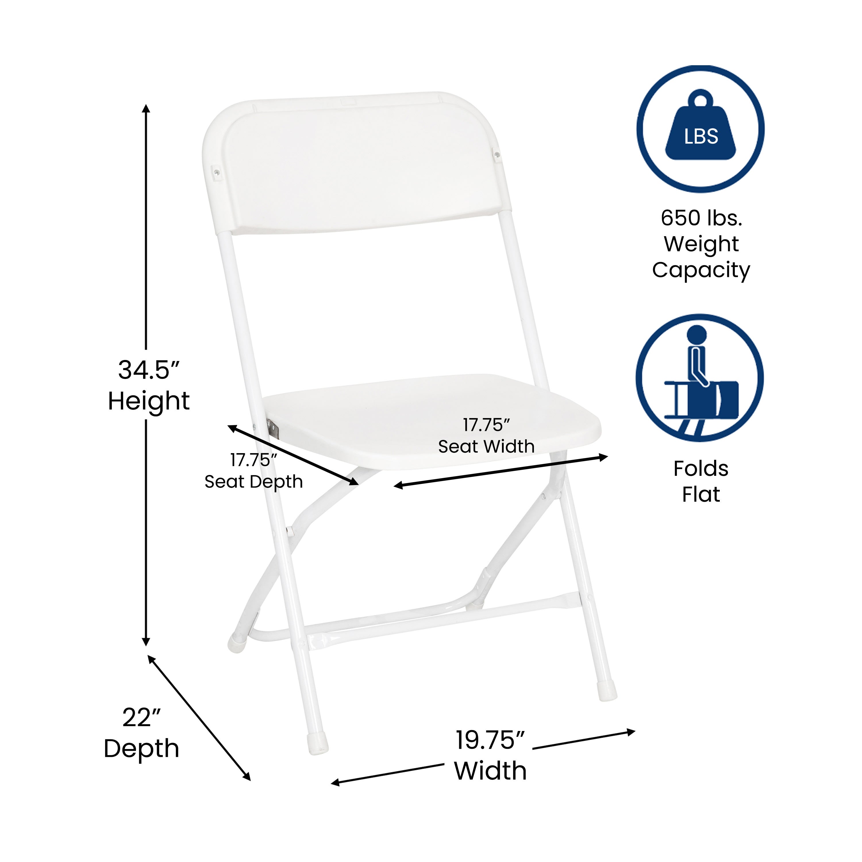 Big and Tall Commercial Folding Chair - Extra Wide 650LB. Capacity - Durable Plastic - 4-Pack